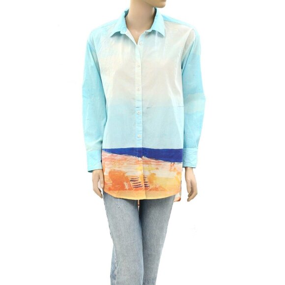 Kerri Rosenthal Tie & Dye Shirt Tunic Top Collared Cotton Buttondown XS 270450 - Picture 1 of 5